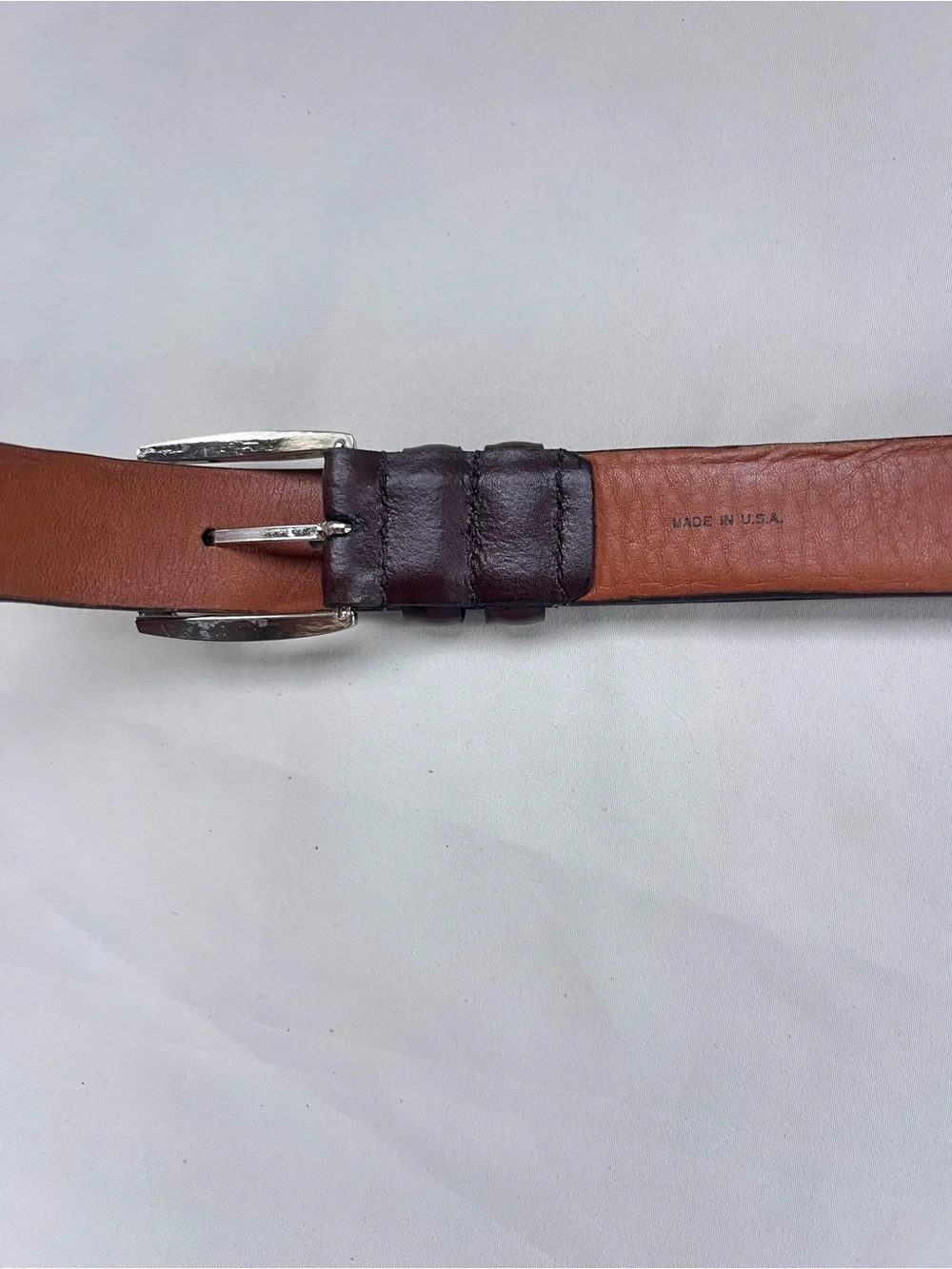 Johnston & Murphy Brown Leather Dress Belt 44 Silver Buckle USA MADE Classic BBQ